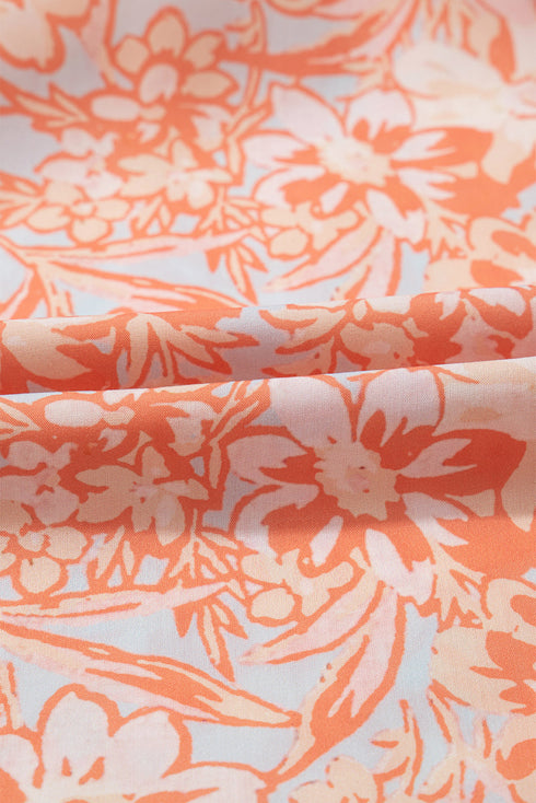 Joyful Blossoms Floral Ruffle Sleeve Split Neck Flowy Blouse