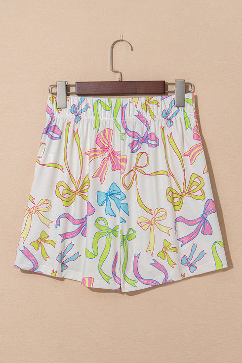 Joyful Bow Print Elastic Pull On Everyday Shorts