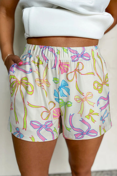 Joyful Bow Print Elastic Pull On Everyday Shorts