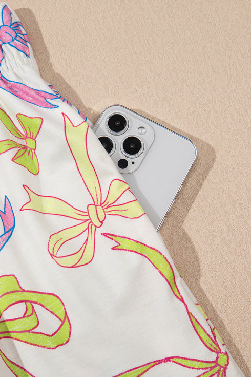 Joyful Bow Print Elastic Pull On Everyday Shorts