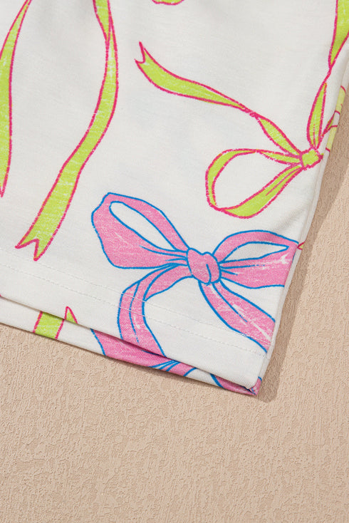 Joyful Bow Print Elastic Pull On Everyday Shorts