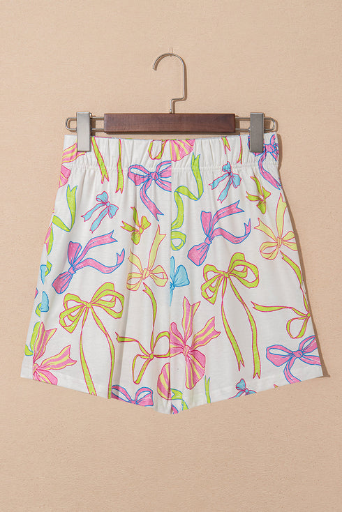 Joyful Bow Print Elastic Pull On Everyday Shorts
