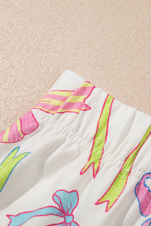 Joyful Bow Print Elastic Pull On Everyday Shorts