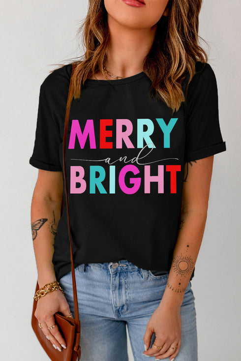 Joyful Slogan Print Short Sleeve Graphic Tee Shirt
