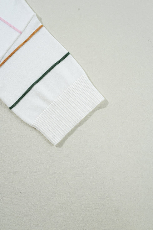 Joyful Stripes Drop Shoulder Knit Short Sleeve Sweater