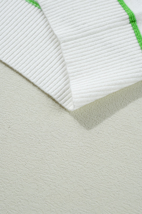 Joyful Stripes Drop Shoulder Knit Short Sleeve Sweater