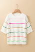 Joyful Stripes Drop Shoulder Knit Short Sleeve Sweater