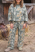 Jungle Camouflage Ribbed Trim Long Sleeve Lounge Set