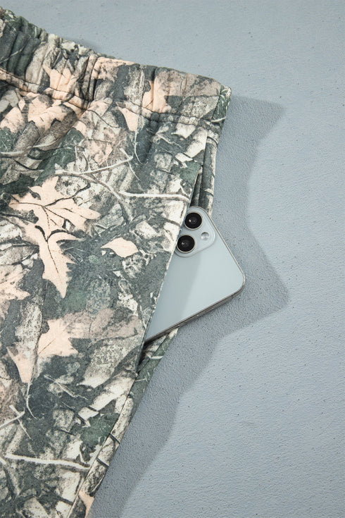 Jungle Camouflage Ribbed Trim Long Sleeve Lounge Set