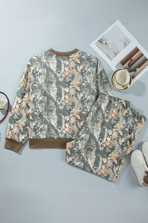 Jungle Camouflage Ribbed Trim Long Sleeve Lounge Set