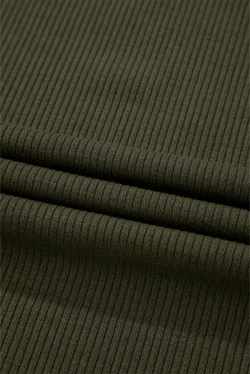 Jungle Green Ribbed Side Slit Ruched Slim Fit Long Sleeve Mini Dress