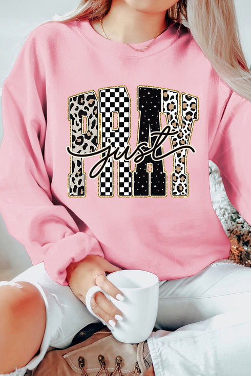 Just Pray Letter Graphic Round Neck Faith Sweatshirt