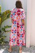 Kaleidoscope Garden Print Tie Front Short Sleeve Flowy A Line Midi Dress