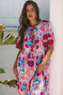 Kaleidoscope Garden Print Tie Front Short Sleeve Flowy A Line Midi Dress