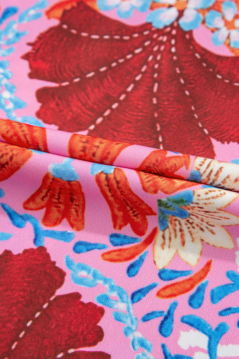 Kaleidoscope Garden Print Tie Front Short Sleeve Flowy A Line Midi Dress