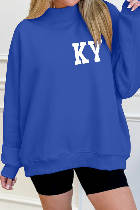 Kentucky Letter Print Mock Neck Graphic Sweatshirt