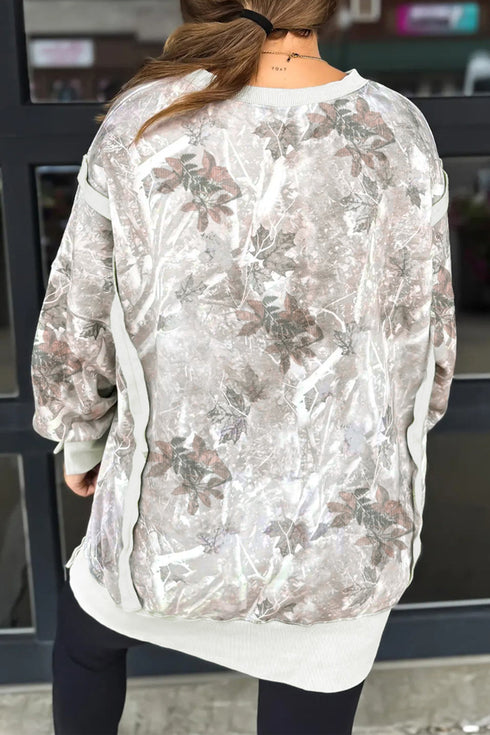 Kentucky Raw Seam Leafy Camouflage Baggy Graphic Sweatshirt