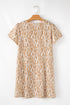 Khaki Abstract Print V Neck Short Sleeve Shift T Shirt Dress