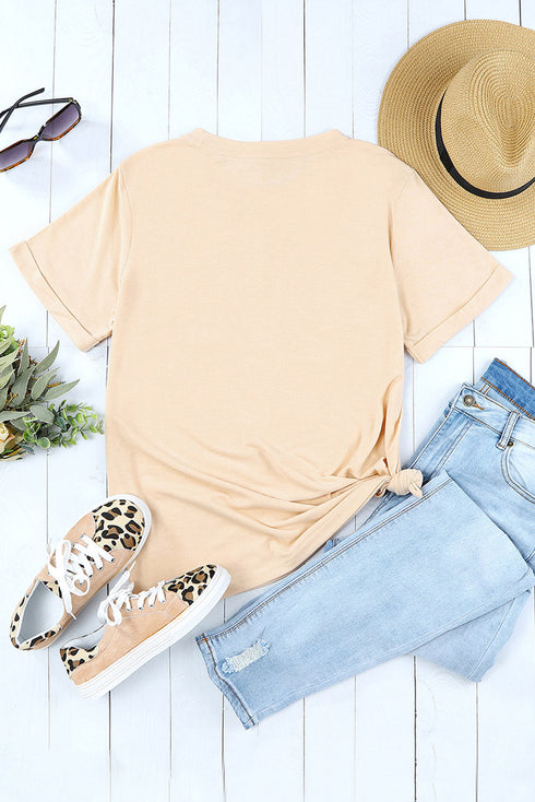 Khaki Amen Leopard Print Short Sleeve Graphic T Shirt