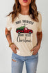 Khaki Christmas Tree Leopard Truck Print Graphic T Shirt