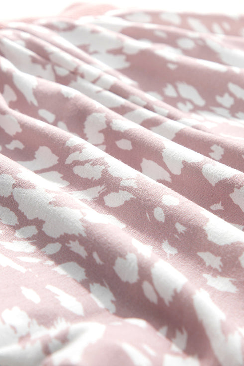 Khaki Classic Leopard Arched Hem Elastic Waist Casual Shorts