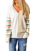 Khaki Contrast Striped Sleeve Sweater