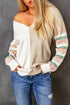 Khaki Contrast Striped Sleeve Sweater