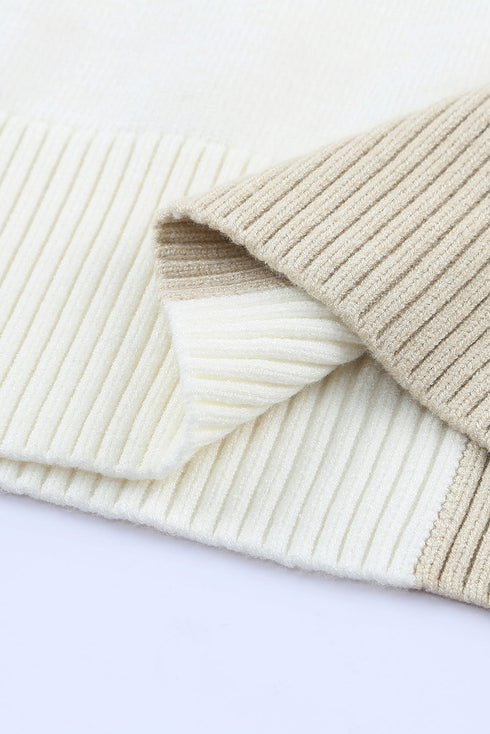 Khaki Contrast Striped Sleeve Sweater