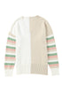 Khaki Contrast Striped Sleeve Sweater