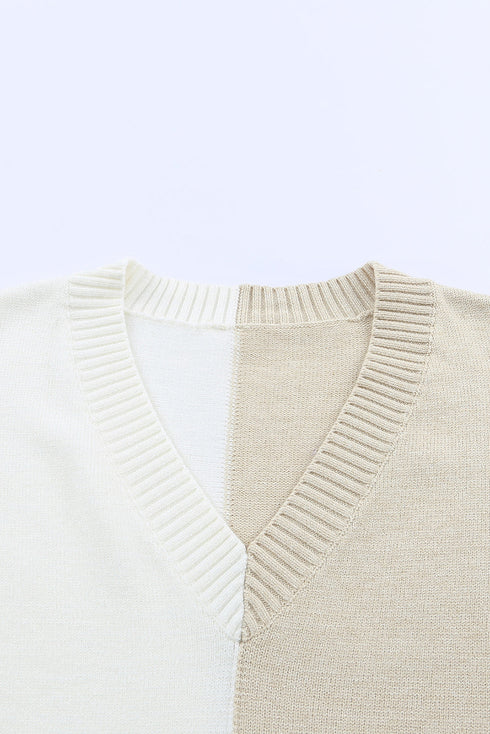Khaki Contrast Striped Sleeve Sweater