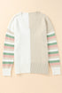 Khaki Contrast Striped Sleeve Sweater