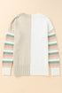 Khaki Contrast Striped Sleeve Sweater