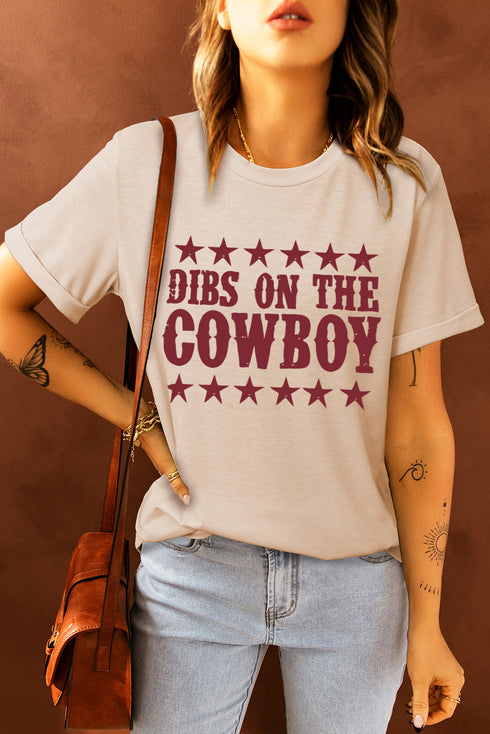 Khaki Cowboy Letter Star Graphic Print Short Sleeve T Shirt