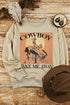 Khaki Cowboy Take Me Away Graphic Print Pullover Sweatshirt