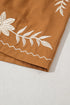 Khaki Embroidered Boho Tasseled Drawstring Elastic Waist Casual shorts