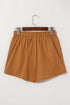 Khaki Embroidered Boho Tasseled Drawstring Elastic Waist Casual shorts