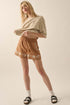 Khaki Embroidered Boho Tasseled Drawstring Elastic Waist Casual shorts