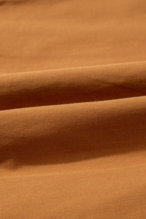 Khaki Embroidered Boho Tasseled Drawstring Elastic Waist Casual shorts