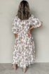 Khaki Floral Puff Sleeve V Neck Buttoned Front Maxi Dress