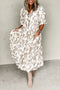 Khaki Floral Puff Sleeve V Neck Buttoned Front Maxi Dress