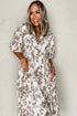 Khaki Floral Puff Sleeve V Neck Buttoned Front Maxi Dress