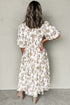 Khaki Floral Puff Sleeve V Neck Buttoned Front Maxi Dress