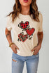 Khaki Heart-Shaped Leopard Sequin Print Graphic T Shirt