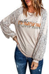 Khaki Hello Pumpkin Leopard Color Block Long Sleeve Top