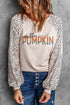 Khaki Hello Pumpkin Leopard Color Block Long Sleeve Top