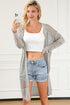 khaki Hollowed Mix Pattern Knitted Long Sweater Cardigan