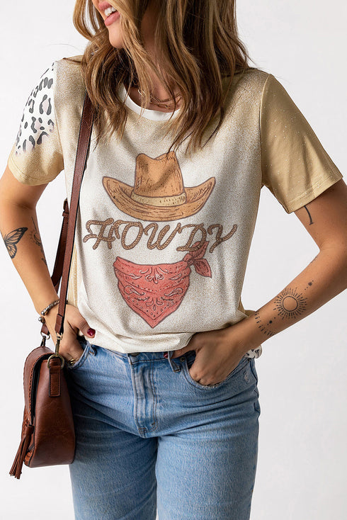 Khaki HOWDY Western Fashion Tie Dye Leopard Graphic Tee