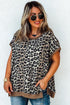 Khaki Leopard Contrast Trim Short Sleeve Loose Plus Size Top