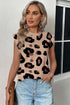 Khaki Leopard Crew Neck Cap Sleeve Casual Tee