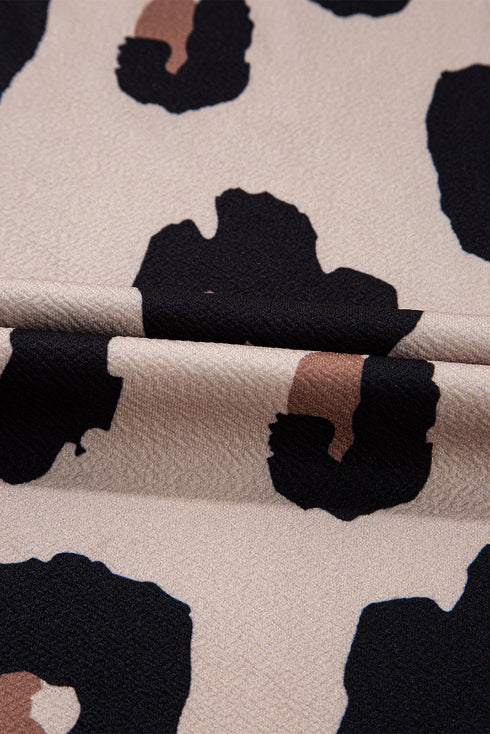 Khaki Leopard Crew Neck Cap Sleeve Casual Tee